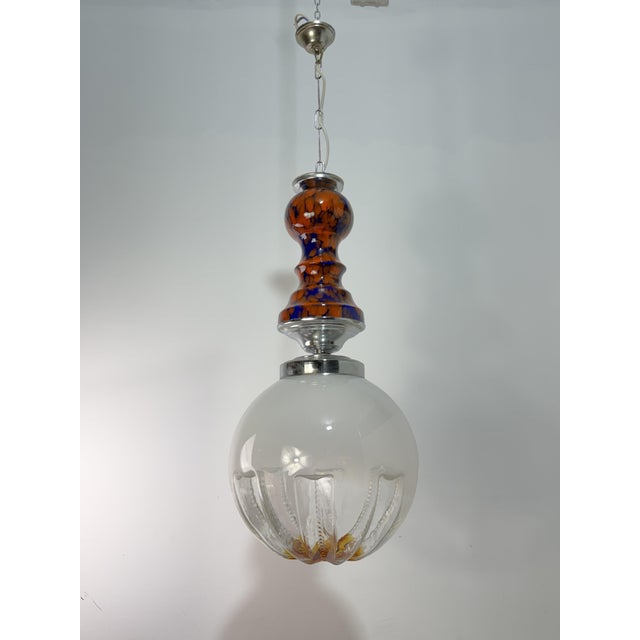 Spherical chandelier in thick glass and ceramic, made in Italy, 1970 Metal frame. Glass intact, good condition (the frame...