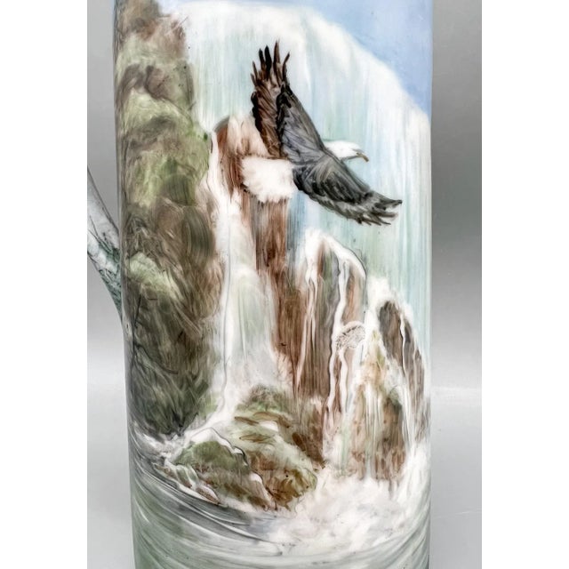Hand Painted and Signed Wildlife and Mountain Landscape Ceramic Pitcher For Sale - Image 10 of 12