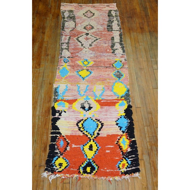 Quirky Moroccan Colorful Geometric Large Scale Wool Runner For Sale - Image 16 of 18