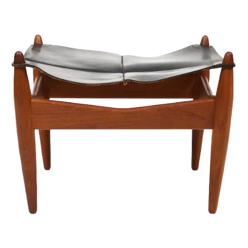 Mid-Century Teak & Leather Ottoman by Illum Wikkelsø, Denmark, 1960s For Sale