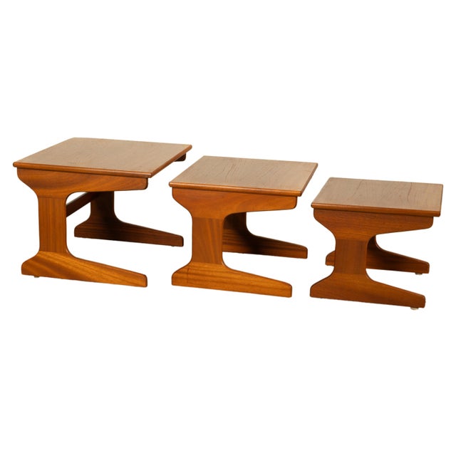 Brown Set of Three Danish Mid Century Modern Teak Nesting Side Coffee Tables 1960s For Sale - Image 8 of 16