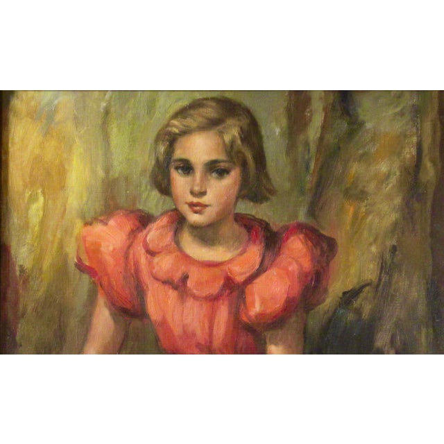 Jonathan David Batchelor Young Girl Sitting On A Bench 1954 Painting For Sale - Image 4 of 6