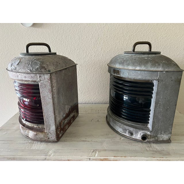 Set of 2 Galvanized Steel Perko Ships Lanterns For Sale - Image 4 of 17