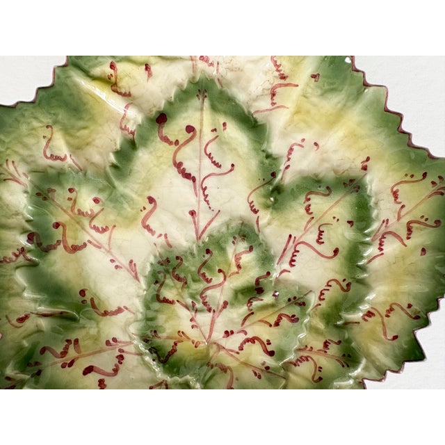 Bordallo Pinheiro Faianças Belo Portugal Majolica Geranium Leaf Dishes, Set of 3 For Sale - Image 4 of 18