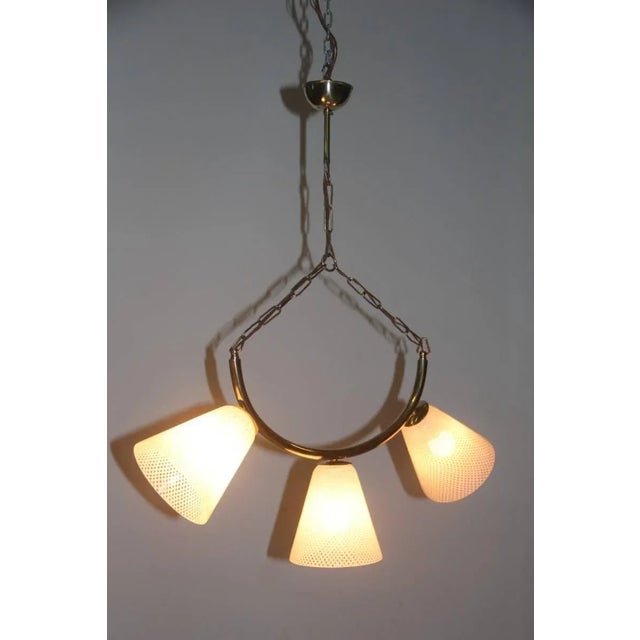 Metal Mid-Century Modern Brass, Reticello & Murano Glass Ceiling Lamp For Sale - Image 7 of 9