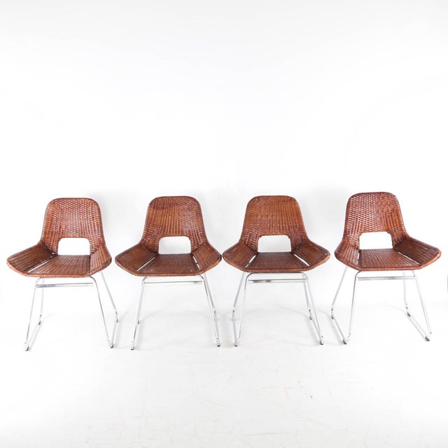 Brown Rattan and Chrome Chairs, 1990s, Set of 4 For Sale - Image 8 of 15