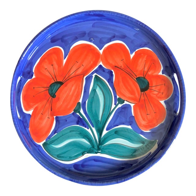 Bellini Italian Pottery Red Flowers Tray For Sale