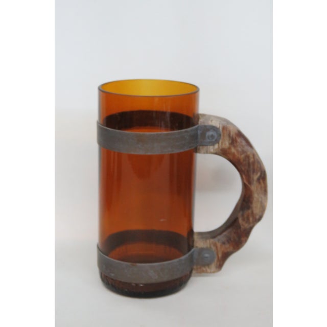 Amber Brown Glass With Wood Handle Beer Mug Set of Six 4661b For Sale - Image 14 of 18