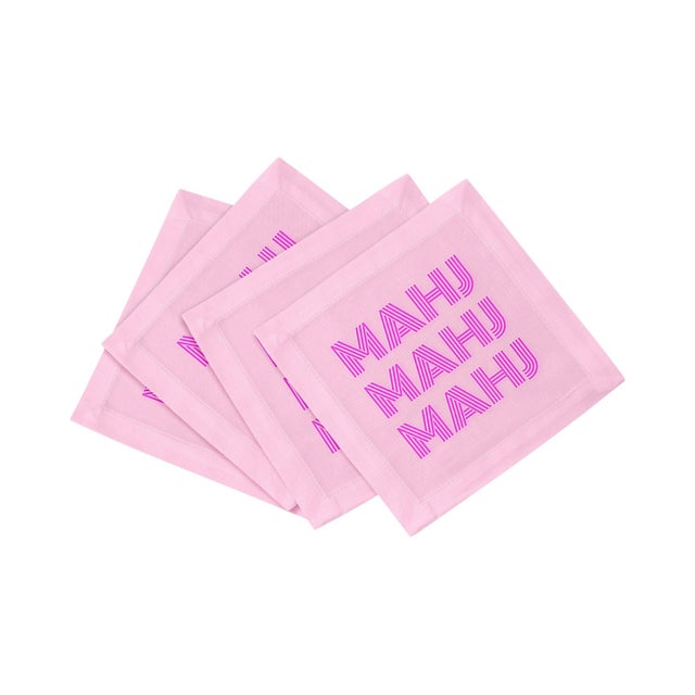 2020s Mahj Mahj Mahj Pink Mahjong Cotton Sateen Cocktail Napkins, Set of 4 For Sale - Image 5 of 5