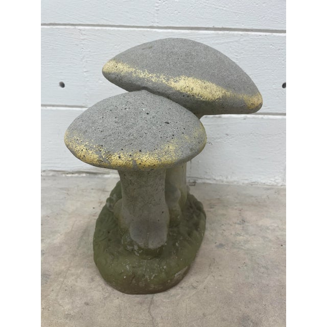 Vintage English Cottage Style Cast Stone Double Mushroom Garden Statue For Sale - Image 4 of 6
