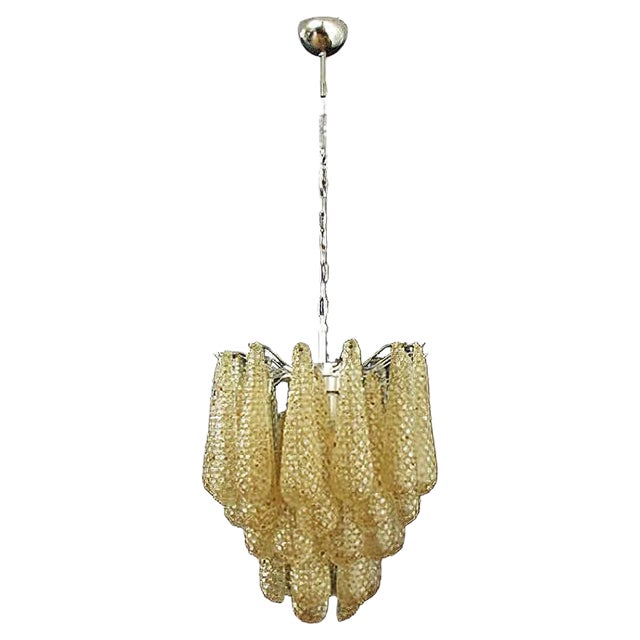 Vintage Italian Murano Glass Ceiling Lamp with 41 Amber Glass Petals, 1981 For Sale