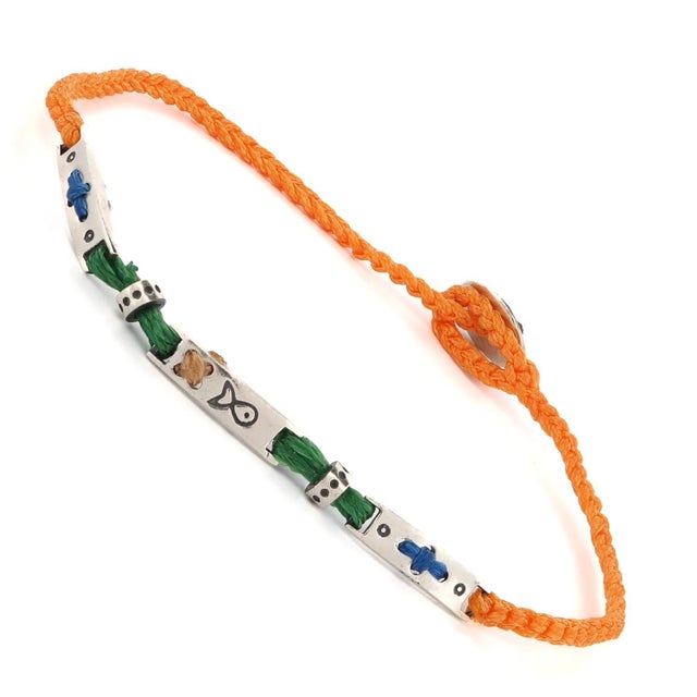 Early 21st Century Sterling Silver Spiritual Symbols Orange Woven Hope Braided Bracelet For Sale - Image 5 of 7