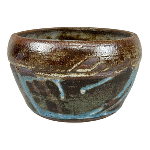 Vintage Abstract Stoneware Drip Glazed Studio Pottery Bowl
