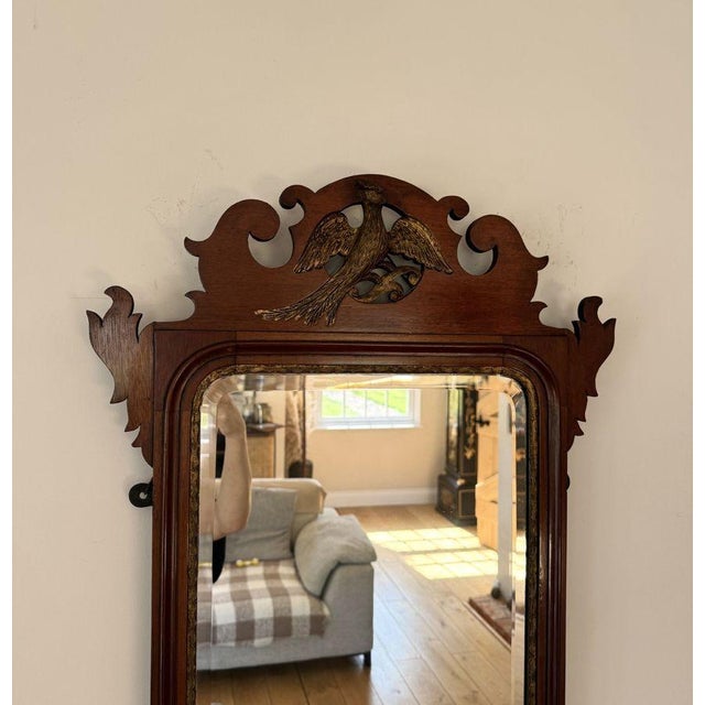 1900 - 1909 Large Antique Edwardian Inlaid and Gilt Mahogany Fretted Wall Mirror, 1900 For Sale - Image 5 of 7