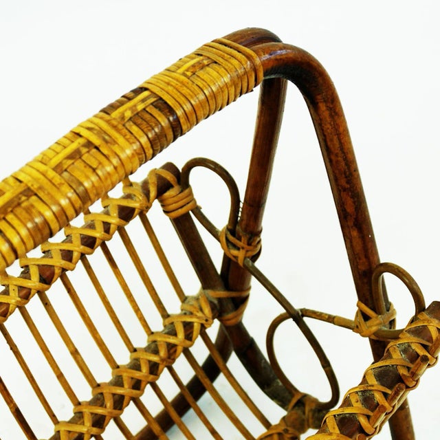 Franco Albini Mid-Century Italian Bamboo and Wicker Magazine Stand For Sale - Image 4 of 10
