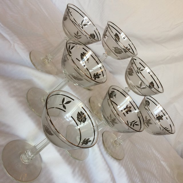 Vintage Libbey Silver Leaf Blown Glass Champagne/Sherbet Glasses Set