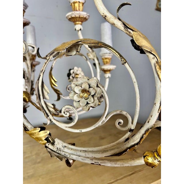Rococo Chandelier With Gilt Putti and Hand-Painted Ir For Sale - Image 9 of 15