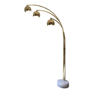 70s Brass & Marble Articulating Floor Lamp For Sale