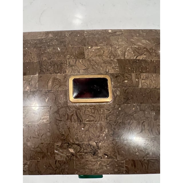 French Vintage Maitland Smith Tessellated Stone, Brass, Malachite & Amethyst Box For Sale - Image 3 of 11