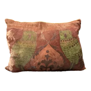 1950s Fortuny Italian Luxury Oversized Silk Hand Painted Owl Sofa Throw Pillow