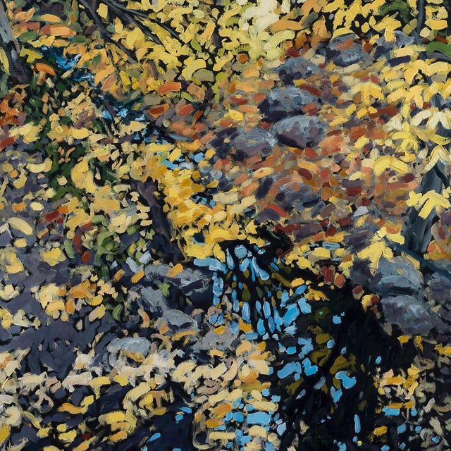 Early 21st Century Autumn's Glow Embraces the Heart by Deb Komitor | Oil on Cradle Board Landscape with Autumn Foliage For Sale - Image 5 of 5