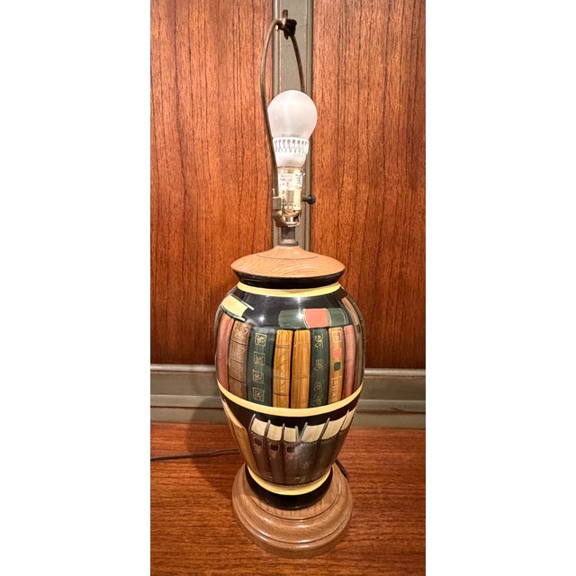 Sale! Ceramic 1970s MCM Table Lamp W/Painted Trompe l'Oiel Library Books For Sale In Reno/Lake Tahoe - Image 6 of 7