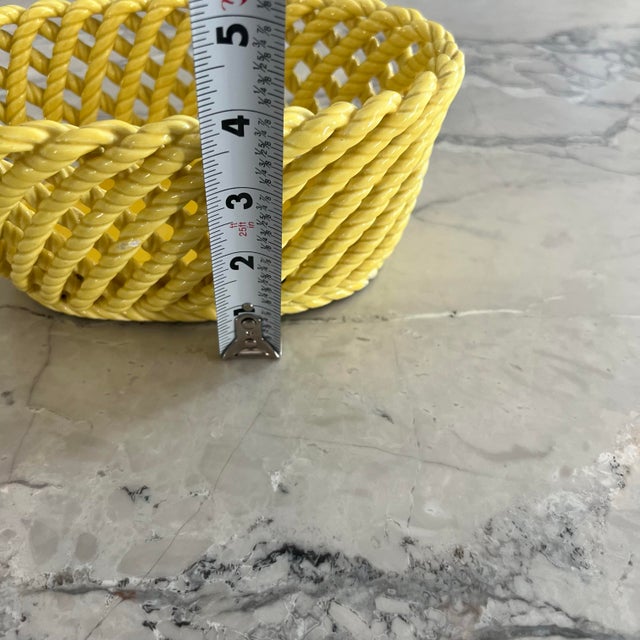 Bright Yellow Vintage Ceramic Braided Basket Made in Spain For Sale In San Francisco - Image 6 of 9