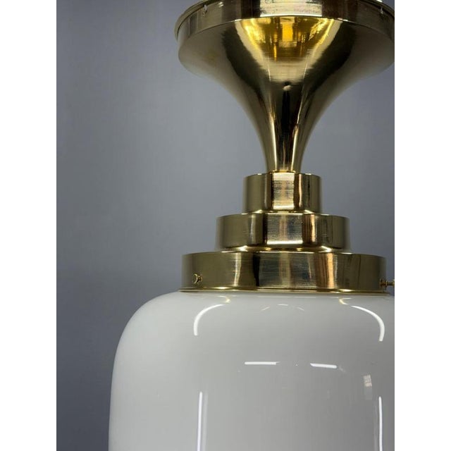 Vintage Art Deco Brass and Opaline Glass Flush Mount, 1930s For Sale - Image 3 of 10