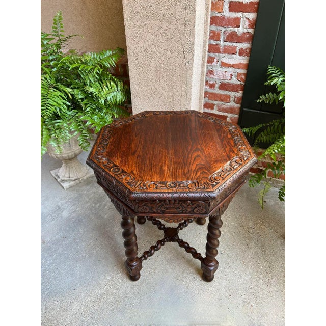 Antique French Octagon Sofa Table Carved Oak Barley Twist Louis XIII Renaissance For Sale - Image 11 of 12