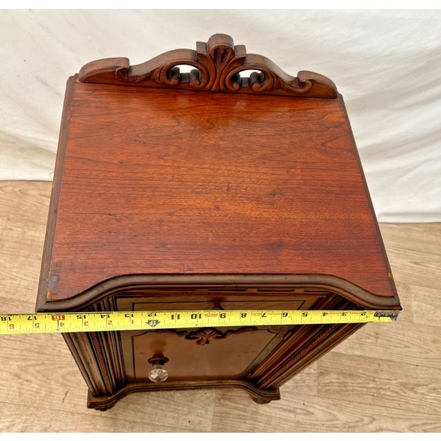 Antique Italian Nightstand Cabinet With Drawer Hand Carved Walnut and Mahogany For Sale - Image 12 of 13