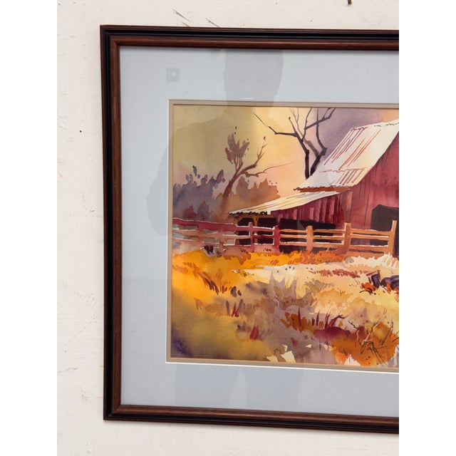 1990s Naomi Brotherton Red Barn Framed Watercolor, Circa 1992 For Sale - Image 5 of 11