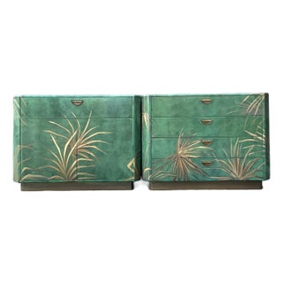 Vintage Boho Hand Painted Palms Dry Bar and Chest - Set of 2 For Sale