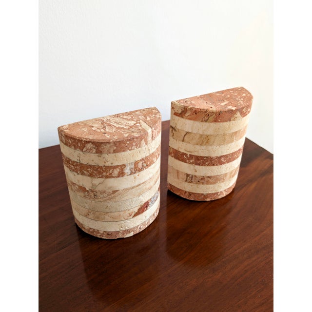 Vintage Striped Travertine Demilune Bookends by Fratelli Mannelli, 1970s, Set of 2 For Sale - Image 11 of 16