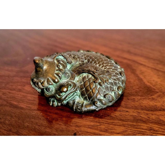 Meiji Bronze The Sleeping Dragon Paperweight For Sale - Image 5 of 5