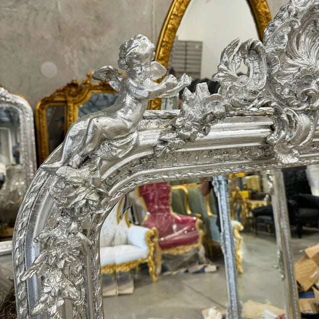 French French Style Silver Coral Floor Mirror – 5 Ft Tall Silver Leaf For Sale - Image 3 of 8