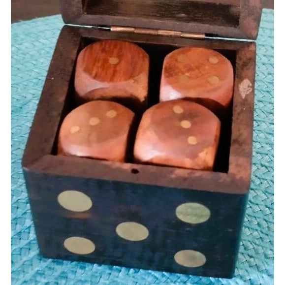 Wood Vintage Solid Wood Dice Game Set With Clever Cube Box. For Sale - Image 7 of 7