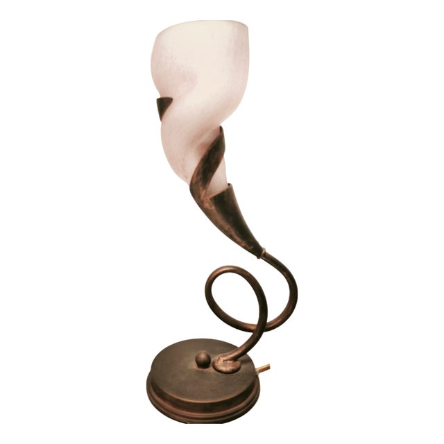 Brass Lamp with Pink Glass Shade, 1980s For Sale