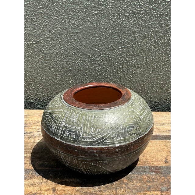 Vintage Engraved Ceramic Vase For Sale - Image 10 of 12