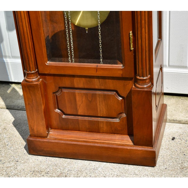 Vintage Daneker Grandfather Clock Cherry Moon Phase Chime Beveled Glass For Sale In Philadelphia - Image 6 of 18