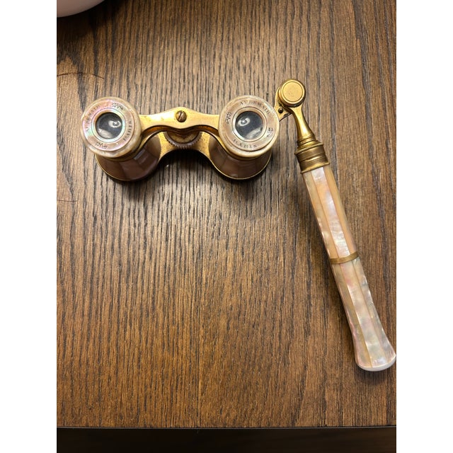 Art Nouveau Audemair Mother of Pearl Opera Glasses With Lorgnette - Very Good Condition- No Cracks! For Sale - Image 3 of 4