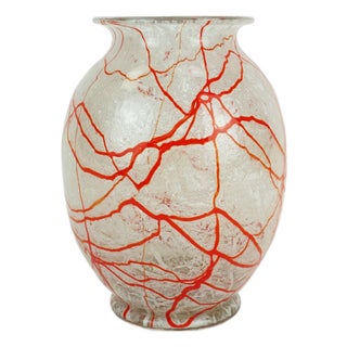 Art Deco Glass Vase in Orange White and Clear Glass, 1930s For Sale