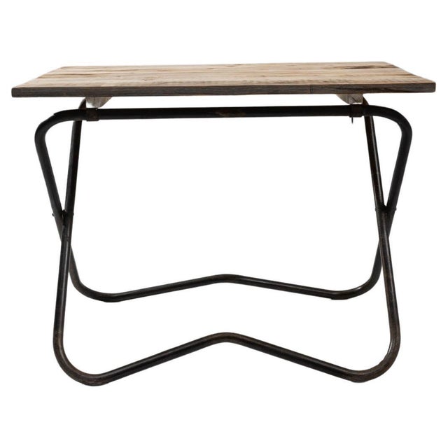 Wood 20th Century French Metal Side Table with Wooden Top For Sale - Image 7 of 18