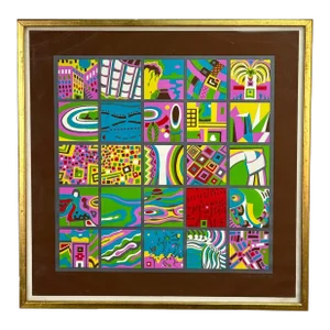 Vintage Risaburo Kumura Pop Art Paneled Signed Serigraph - 18x18