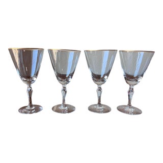 Mid 20th Century Fostoria Aurora Pattern Stem 6092, Gold Rim Water Goblets - Set of 4 For Sale