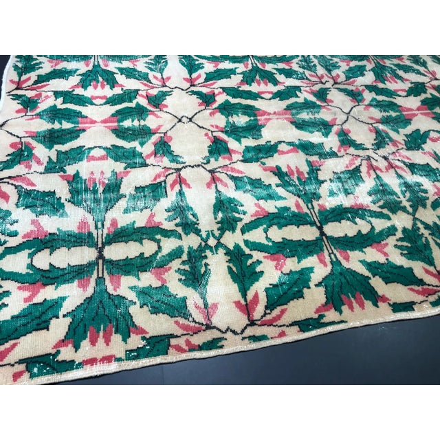 Beige Vintage Christmas Turkish Handmade Beige and Green Rug For Sale - Image 8 of 11
