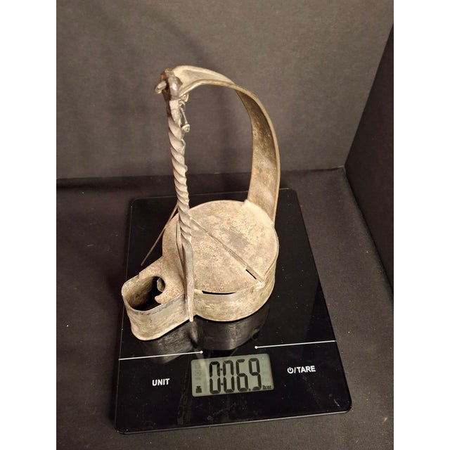 Large Antique Colonial Tin Betty Lamp Wrought Iron Twist Hook Wick Pick C 1820 For Sale - Image 18 of 18