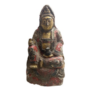 Antique 19th Century Guanyin Wood Statue For Sale