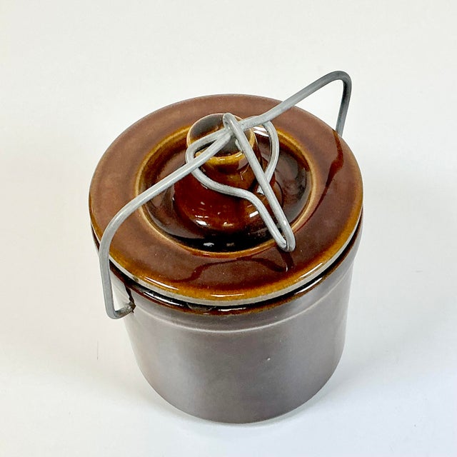 Metal Antique French Rustic European Medium Brown Glazed Crock With Steel Lid Lock. For Sale - Image 7 of 10