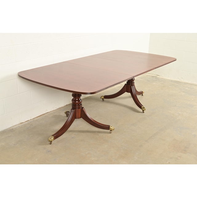Henredon Henredon Georgian Banded Mahogany Double Pedestal Extension Dining Table, Newly Refinished For Sale - Image 4 of 16