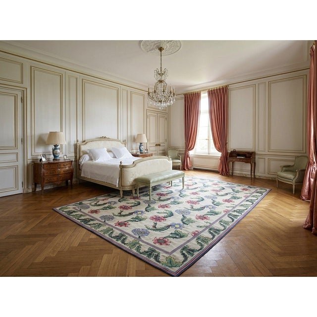 9x12 Vintage Aubusson Flat Weave Wool Rug, Ivory Garden Blossom For Sale - Image 12 of 12